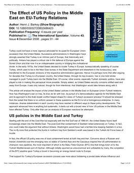 The Effect of US Policy in the Middle East on EU-Turkey Relations - the International Spectator 11/20/08 3:34 PM