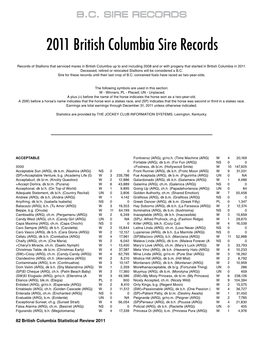 2011 British Columbia Sire Records