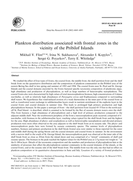 Plankton Distribution Associated with Frontal Zones in the Vicinity of the Pribilof Islands