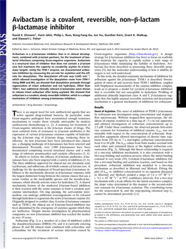 Avibactam Is a Covalent, Reversible, Non–Β-Lactam Β-Lactamase Inhibitor