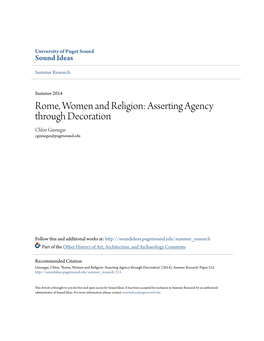 Rome, Women and Religion: Asserting Agency Through Decoration Chloe Ginnegar Cginnegar@Pugetsound.Edu