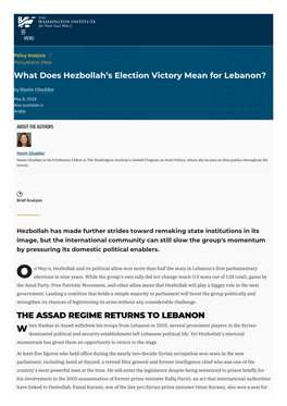 What Does Hezbollah's Election Victory Mean for Lebanon? | the Washington Institute