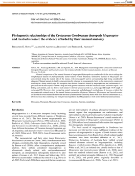 Phylogenetic Relationships of the Cretaceous Gondwanan Theropods Megaraptor and Australovenator: the Evidence Afforded by Their Manual Anatomy