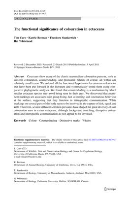 The Functional Significance of Colouration in Cetaceans