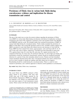 Persistence of Ebola Virus in Various Body Fluids During Convalescence