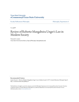 Review of Roberto Mangabeira Unger's Law in Modern Society Vincent L