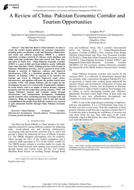 Pakistan Economic Corridor and Tourism Opportunities