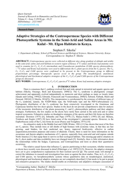 Adaptive Strategies of the Centrospermeae Species with Different Photosynthetic Systems in the Semi-Arid and Saline Areas in Mt