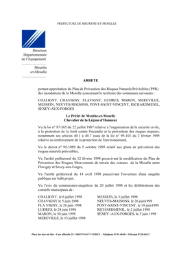 Arrête Préfectoral PPR Mouvements De Terrain Coteaux De Moselle