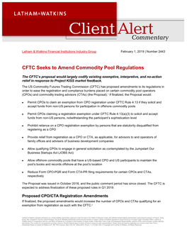 CFTC Seeks to Amend Commodity Pool Regulations