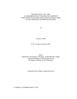 A Consideration of the Role of Adoption in Relation to Justification and Sanctification in the Theology of Herman Bavinck