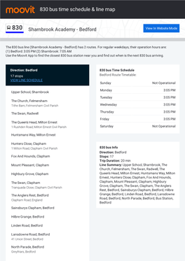 830 Bus Time Schedule & Line Route