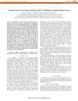 Common Sense Knowledge, Ontology and Text Mining for Implicit Requirements Onyeka Emebo1,2, Aparna S