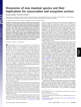 Discoveries of New Mammal Species and Their Implications for Conservation and Ecosystem Services