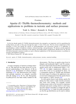 Apatite (U^Th)/He Thermochronometry: Methods and Applications to Problems in Tectonic and Surface Processes