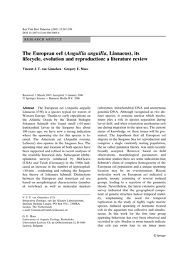 The European Eel (Anguilla Anguilla, Linnaeus), Its Lifecycle, Evolution and Reproduction: a Literature Review