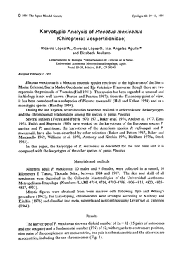 Karyotypic Analysis of Plecotus Mexicanus (Chiroptera: Vespertilionidae)