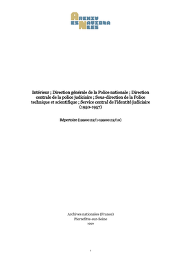 Intérieur ; Direction Générale De La Police Nationale ; Direction Centrale De La Police Judiciaire ; Sous-Direction De La