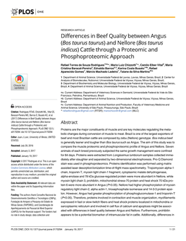 Differences in Beef Quality Between Angus (Bos Taurus Taurus) and Nellore (Bos Taurus Indicus) Cattle Through a Proteomic and Phosphoproteomic Approach