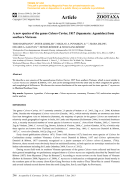 A New Species of the Genus Calotes Cuvier, 1817 (Squamata: Agamidae) from Southern Vietnam