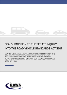 Fcai Submission to the Senate Inquiry Into the Road Vehicle Standards Act 2017