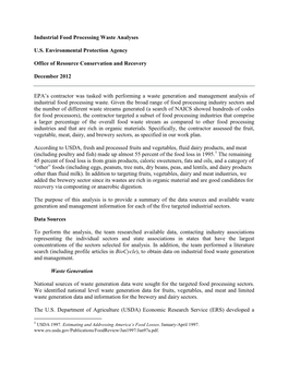 Industrial Food Processing Waste Analyses