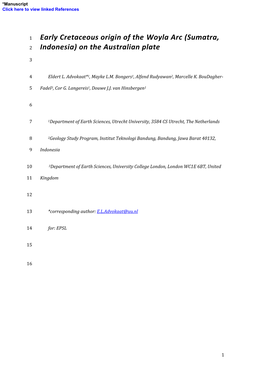 Early Cretaceous Origin of the Woyla Arc (Sumatra, 2 Indonesia) on the Australian Plate