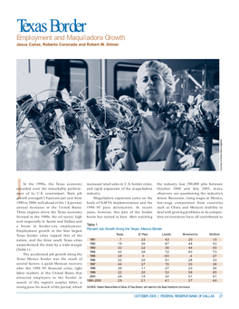 Texas Border: Employment and Maquiladora Growth