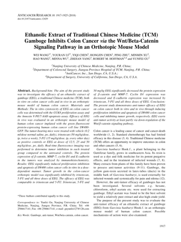 Ethanolic Extract of Traditional Chinese Medicine (TCM) Gamboge