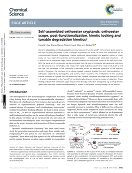 Self-Assembled Orthoester Cryptands: Orthoester Scope, Post-Functionalization, Kinetic Locking and Cite This: Chem