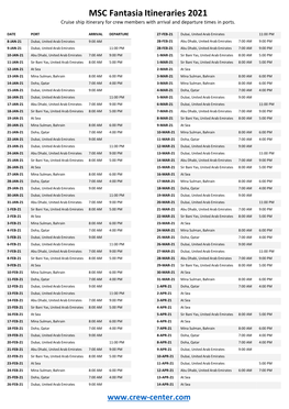 MSC Fantasia Itineraries 2021 Cruise Ship Itinerary for Crew Members with Arrival and Departure Times in Ports