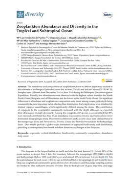Zooplankton Abundance and Diversity in the Tropical and Subtropical Ocean