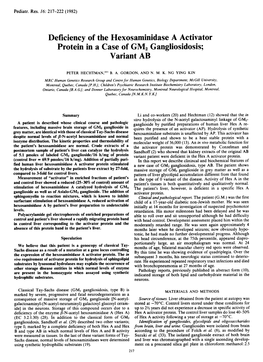 Deficiency of the Hexosaminidase a Activator Protein in a Case of GM2 Gangliosidosis; Variant AB