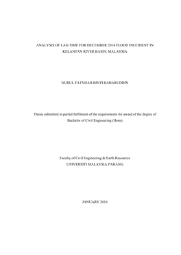 Analysis of Lag Time for December 2014 Flood Inccident in Kelantan River Basin, Malaysia