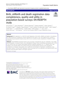 Birth, Stillbirth and Death Registration Data Completeness, Quality And