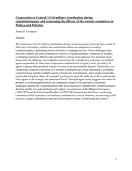 Civil-Military Coordination During Counterinsurgency and Reassessing the Efficacy of the Security Committees in Malaya and Palestine