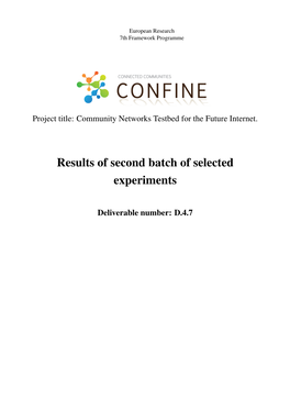 Results of Second Batch of Selected Experiments
