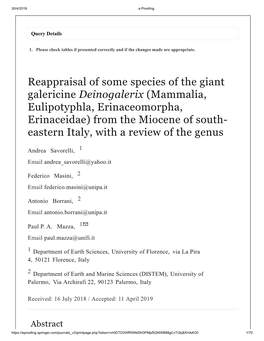 Reappraisal of Some Species of the Giant Galericine Deinogalerix