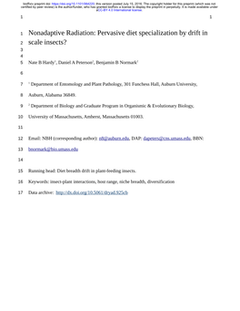 Nonadaptive Radiation: Pervasive Diet Specialization by Drift in Scale Insects?