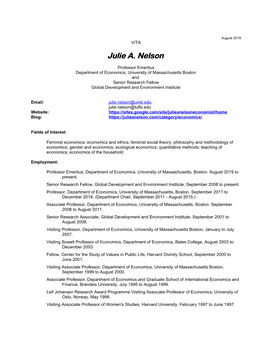 Julie A. Nelson CV