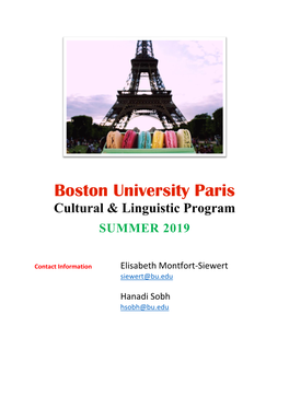 Boston University Paris Cultural & Linguistic Program SUMMER 2019