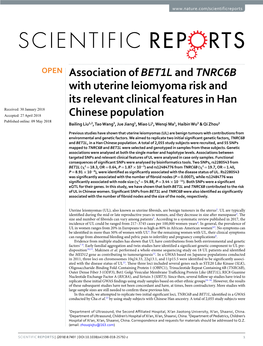 Association of BET1L and TNRC6B with Uterine Leiomyoma Risk and Its