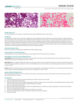 GRAM STAIN Item Number: 6250, 6251, 6252, 6253, 6254, 6255, 6256