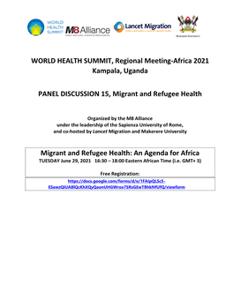 WORLD HEALTH SUMMIT, Regional Meeting-Africa 2021 Kampala, Uganda