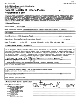 National Register of Historic Places Fo Registration Form This Form Is for Use in Nominating Or Requesting Determination for Individual Properti.Es Arid Districts