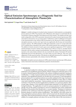 Optical Emission Spectroscopy As a Diagnostic Tool for Characterization of Atmospheric Plasma Jets