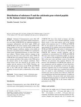 Distribution of Substance P and the Calcitonin Gene-Related Peptide in the Human Tensor Tympani Muscle