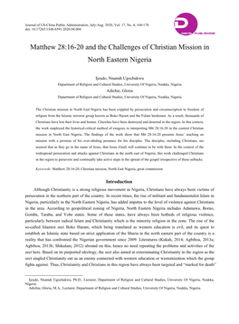 Matthew 28:16-20 and the Challenges of Christian Mission in North Eastern Nigeria