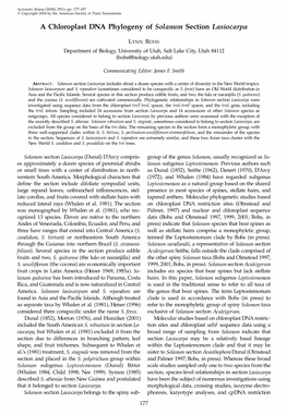 A Chloroplast DNA Phylogeny of Solanum