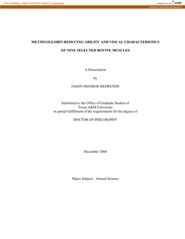 Metmyoglobin Reducing Ability and Visual Characteristics